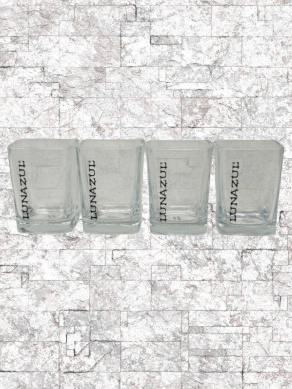 SET OF 4 LUNAZUL TEQUILA SQUARE SHOT GLASSES